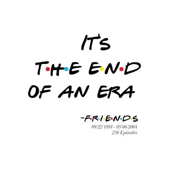 the end of an era is written in black and white with colorful dots on it