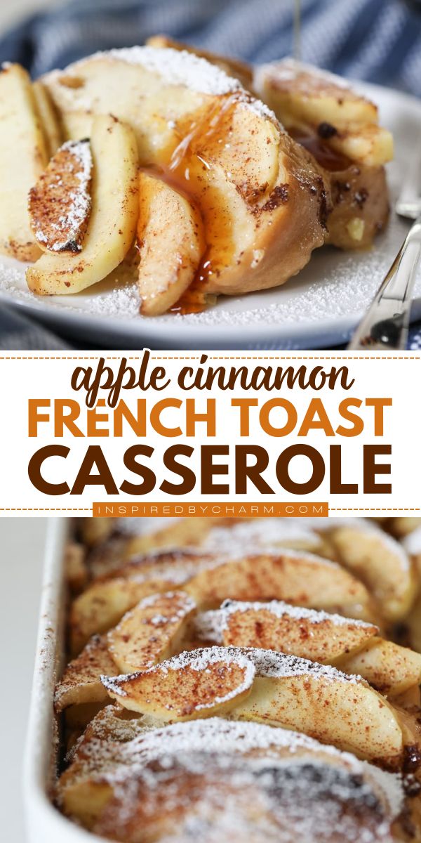 Need an easy breakfast food you can make ahead? Here's a breakfast casserole recipe to keep in the fridge overnight! With cozy, comforting flavors, this Apple Cinnamon French Toast Casserole is perfect for the season. Save this fall baking idea! Soft French Bread, Cinnamon French Toast Casserole, Apple Cinnamon French Toast, Overnight French Toast Casserole, Savory Apple Recipes, Apple French Toast, French Toast Casserole Easy, Easy Breakfast Brunch, French Toast Casserole Overnight