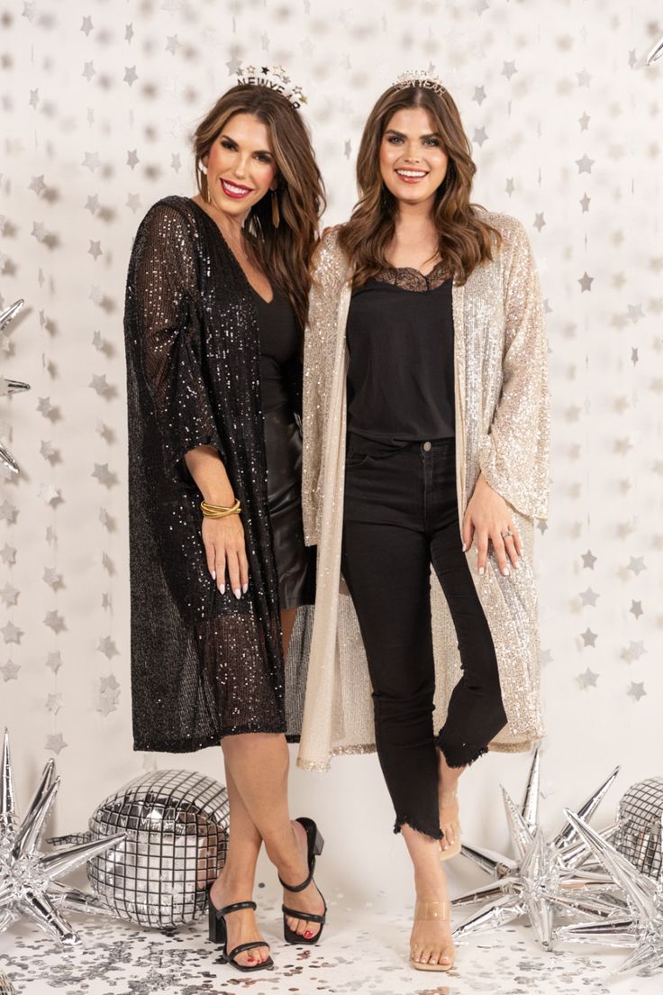 Shine a light on your style with our Give Me Sparkle Sequin Kimono! This glitzy kimono, made of all over sequins, will make you sparkle in any room you enter. Get ready to *dazzle* and *wow* in this glamorous piece! Unlined. Length: 43.5" Large Fabric: 100% Polyester Size Small fits 2-4 Size Medium fits 6-8 Size Large fits 10-12 Size XL fits size 14-16 Size 2XL fits size 18 Sequin Kimono, Neoprene Tote, Shine A Light, Champagne Color, Hottest Trends, Sequin, Give It To Me, Your Style, Sparkle