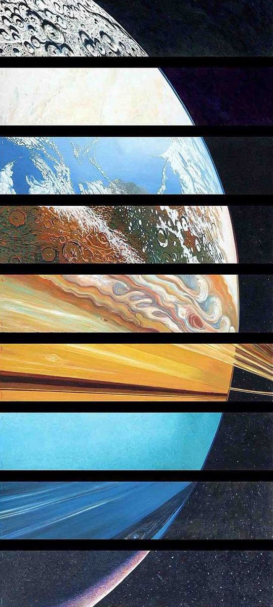 an image of the planets from space showing all its different colors and sizes, including saturn