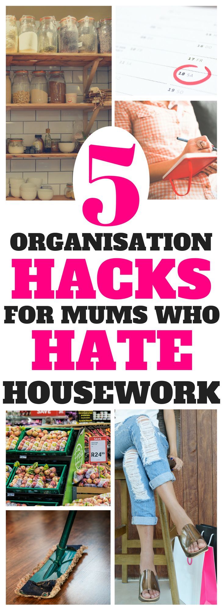 five organization hacks for mums who hate housework cover image with text overlay that reads 5 organization hacks for moms who hate housework