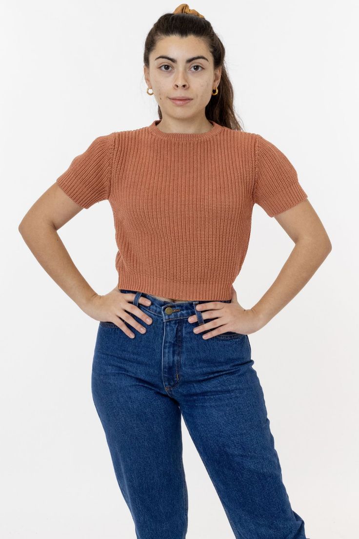 FM06GD - Fisherman Cropped Tee – Los Angeles Apparel La Outfits, Cropped Polo, Los Angeles Apparel, Style With Jeans, Fisherman Sweater, Tailored Shorts, Navy And Brown, Cropped T Shirt, Cropped Tee