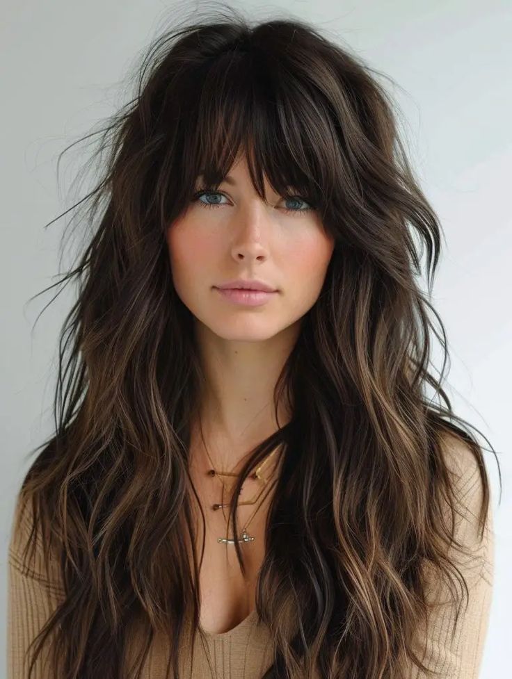 Long Shaggy Haircuts, Curly To Straight Hair, Straight Hair With Bangs, Long Shag Hairstyles, Haircut 2023, Modern Shag Haircut, Shaggy Long Hair, Long Shag Haircut, Long Shag