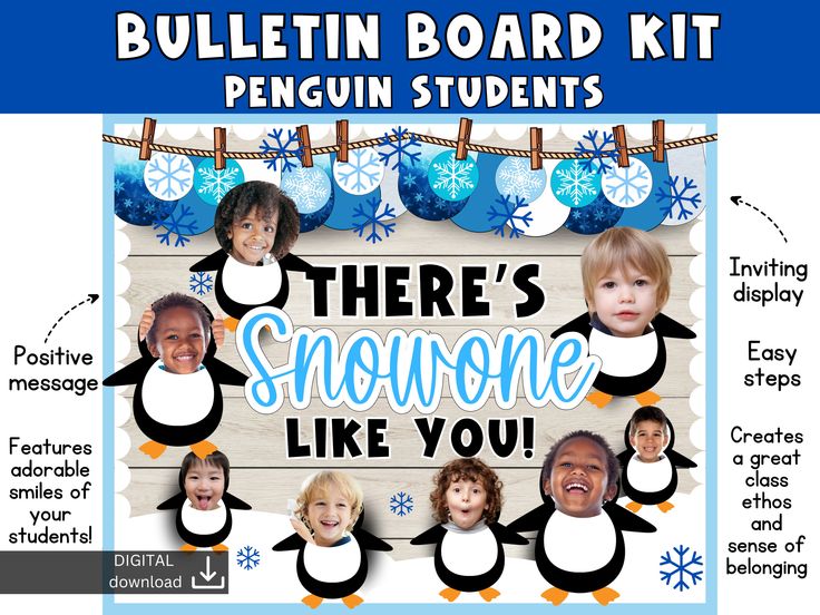 there's someone like you bulletin board kit with penguins and snowflakes on it