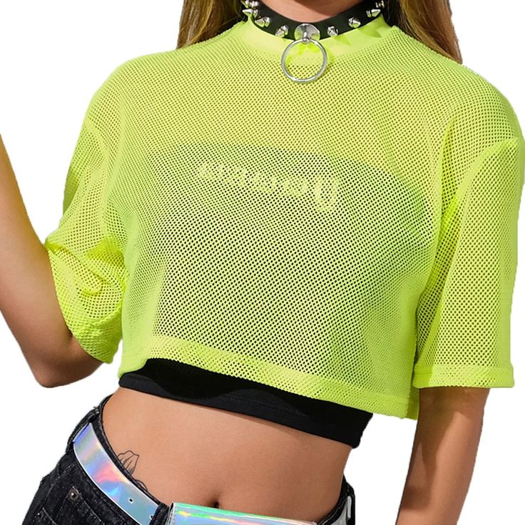 Material: Polyester See Size Chart Get festival-ready with our Green Fishnet Crop Top! A staple in Festival Clothing, perfect for rave apparel enthusiasts looking to stand out in the crowd. Casual Mesh Crop Top For Spring, Casual Spring Mesh Crop Top, Fitted Fishnet Mesh Top For Spring, Spring Fishnet Mesh Crop Top, Spring Mesh Fishnet Crop Top, Stretch Mesh Top For Beach In Spring, Casual Mesh Crop Top For Summer, Y2k Mesh Crew Neck Top For Spring, Y2k Spring Crew Neck Mesh Top