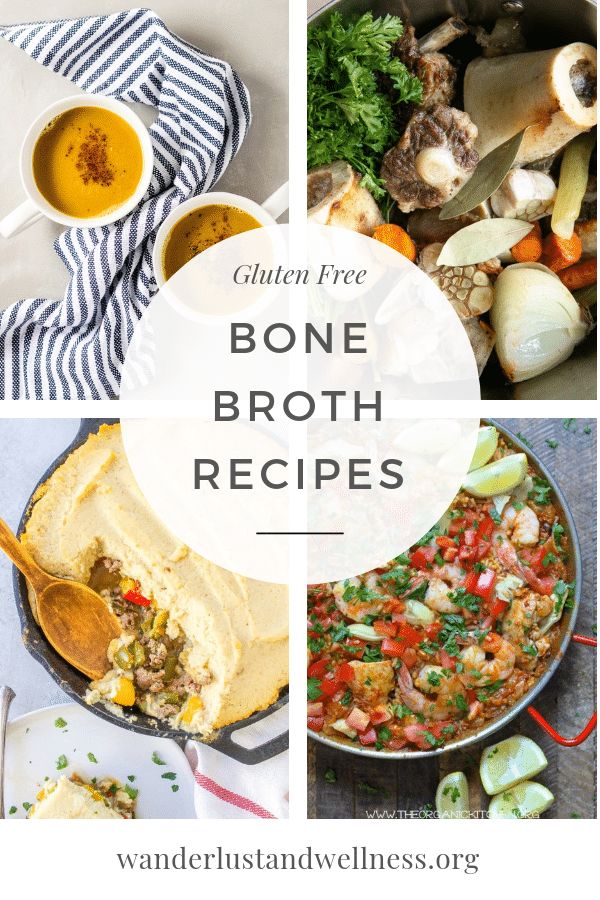 bone broth recipe collage with text that reads gluten free bone broth recipes