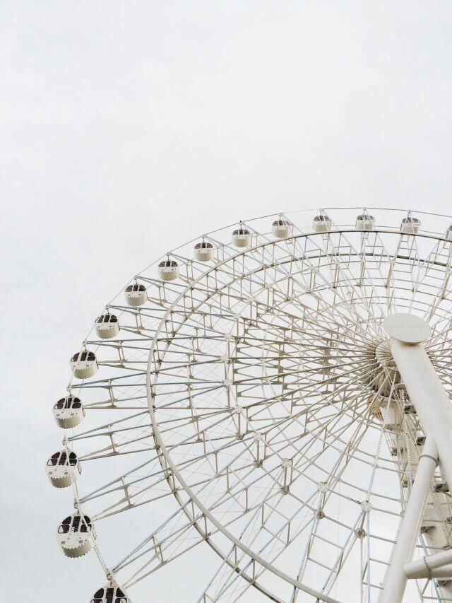 a ferris wheel is shown against a white sky