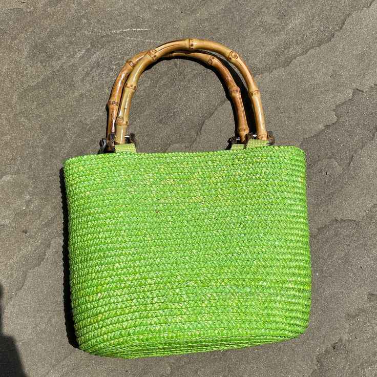 Super Cute Deadstock Vintage Purse By St. John’s Bay, Never Used! 6” X 9” Green Shoulder Bag With Bamboo Handle For Shopping, Casual Shopping Bag With Bamboo Handle, Green Handheld Straw Bag For Shopping, Green Top Handle Beach Bag, Green Bag With Bamboo Handle For Daily Use, Green Handheld Bag For Summer, Green Top Handle Straw Bag For Vacation, Green Tote Shoulder Bag With Bamboo Handle, Green Top Handle Vacation Bag