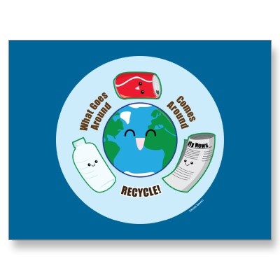 a sticker with the words reduce waste and recycle