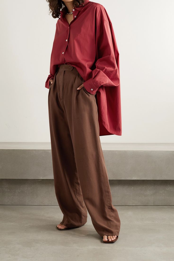 Brown Wide Leg Pants Outfit, Cotton Pants Outfit, Brown Trousers Outfit, Brown Cotton Pants, Wide Leg Trousers Outfit, Brown Pants Outfit, Wide Leg Outfit, Wide Leg Pants Outfit, Trouser Outfit