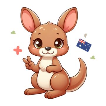 a cartoon kangaroo with an australian flag on it's back and one hand in the air