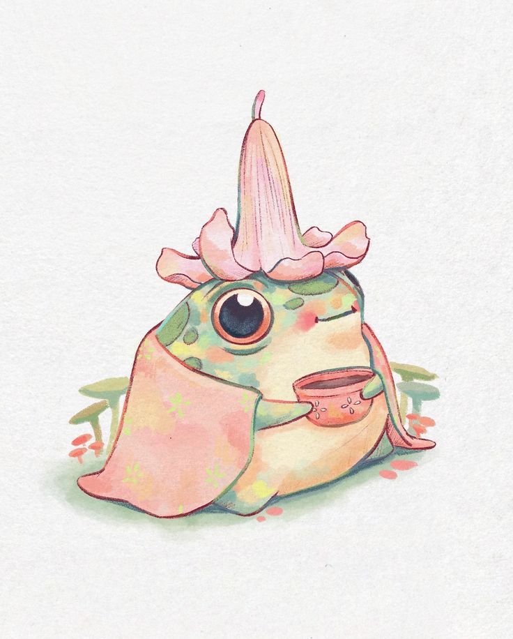 a drawing of a fish with a hat on it's head and a donut in its mouth