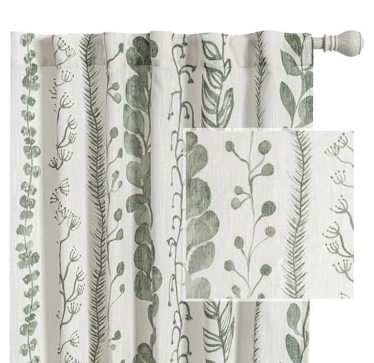 four different curtains with green leaves on them