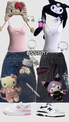 Asian Bbg Outfits, Cute Hello Kitty Outfits, Style Aesthetics Types, Hello Kitty Clothing, Kuromi Outfit, Hello Kitty Outfit, Sanrio Outfits, Bff Matching Outfits, Y2k Hello Kitty