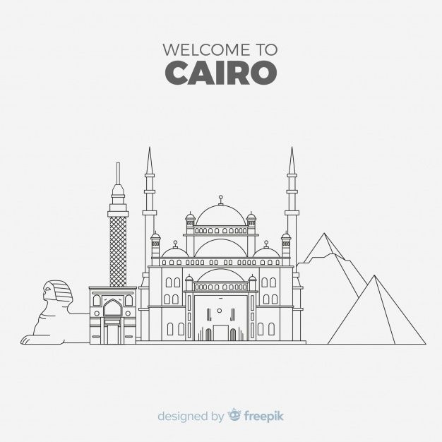 an outline drawing of a building with the words welcome to cairo