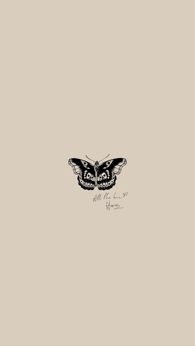 a black and white butterfly on a beige background