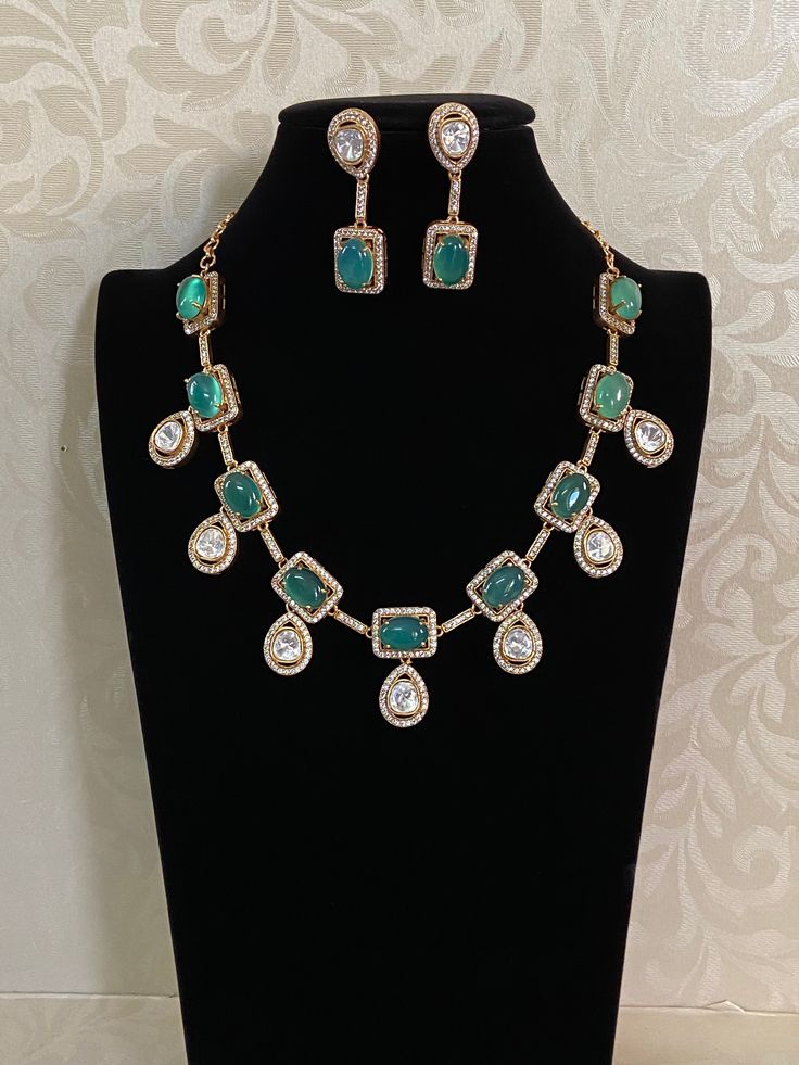 This exquisite Victorian-style ad necklace showcases intricate craftsmanship, blending traditional Indian and Victorian elements. Elegant Long Necklace Jewelry Sets For Festivals, Elegant Green Kundan Long Necklace, Elegant Long Green Kundan Necklace, Traditional Pendant Jewelry With Stones, Elegant Temple Necklace With Intricate Design For Parties, Luxury Festive Necklaces With Stone Work, Kundan Long Necklace For Party, Elegant Long Necklace For Festive Season, Traditional Chain Necklace For Party