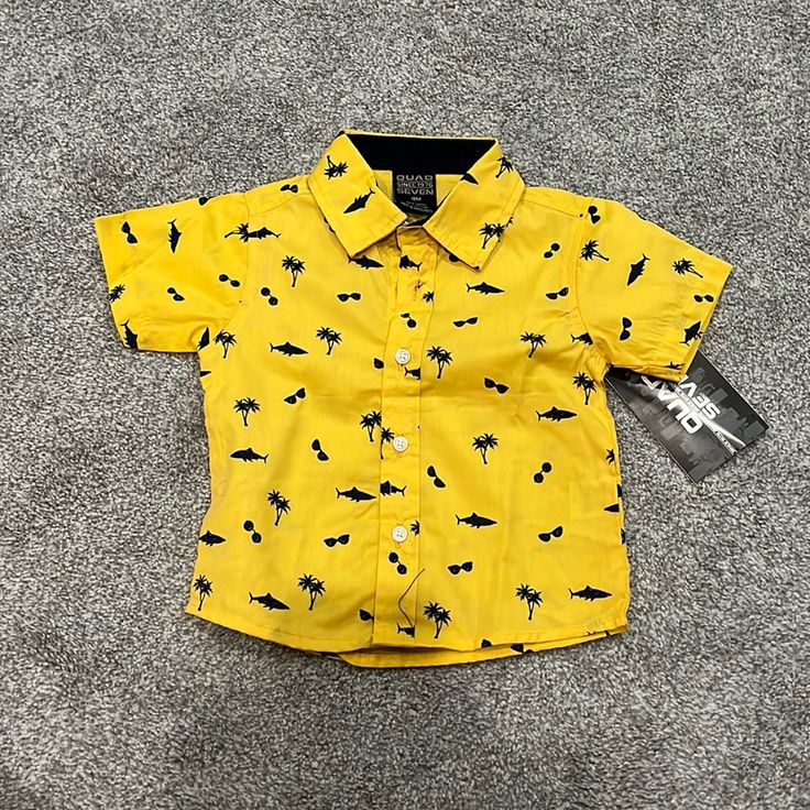 Baby Boy Yellow Button Down Shirt Summer Short Sleeve Playwear Shirt, Summer Playwear Shirt With Short Sleeves, Casual Tops With Buttons For Playwear, Short Sleeve Shirt With Button Closure For Playtime, Summer Buttons Playwear Tops, Summer Buttoned Playwear Tops, Summer Playwear Tops With Buttons, Casual Summer Shirt For Playtime, Summer Playtime Tops With Buttons