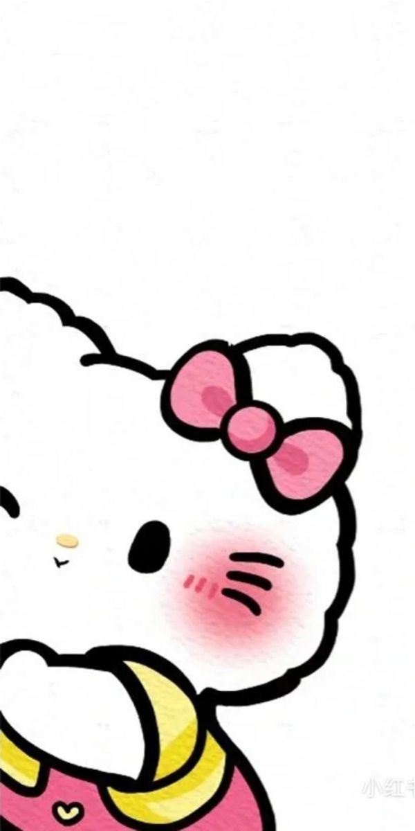 a drawing of a hello kitty holding a donut in her hand and wearing a pink bow