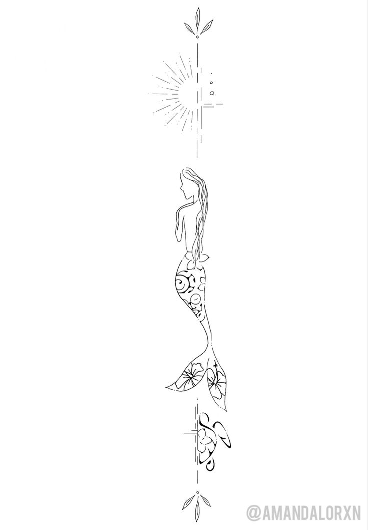 a drawing of a mermaid sitting on the side of a pole with an arrow above her head