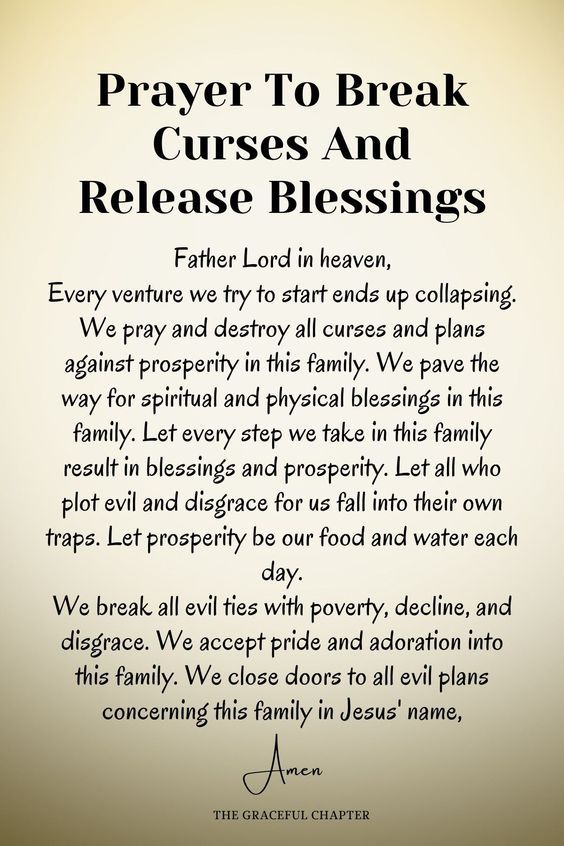 a prayer card with the words prayer to break curse and release blessings