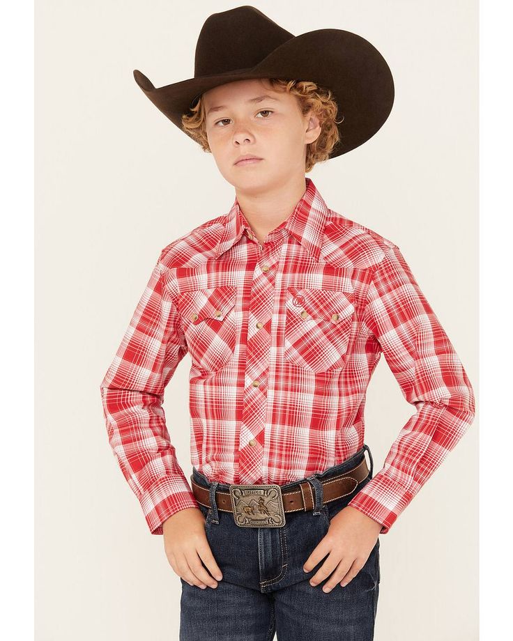 100% cotton Long sleeve with snap cuffs Western Style Long Sleeve Cotton Tops, Western Style Long Sleeve Cotton Shirt, Western Cotton Flannel Shirt With Button Closure, Cotton Tops With Snap Buttons For Rodeo, Retro Boys, Cute White Guys, Boys Plaid, Fashion Logo, Plaid Print