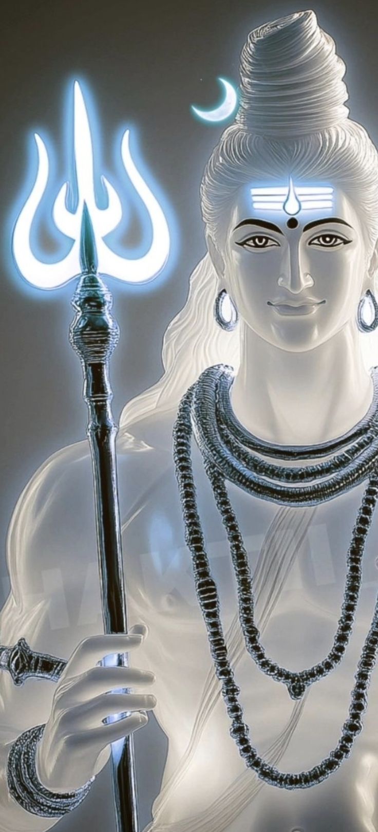 a white statue holding a lit candle in its hand and wearing pearls on it's neck