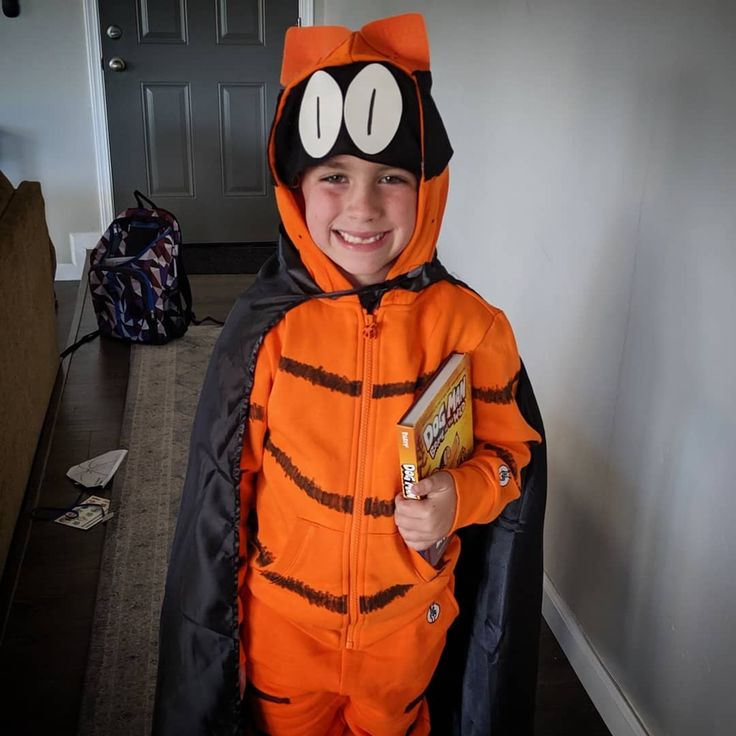 a young boy dressed in a tiger costume