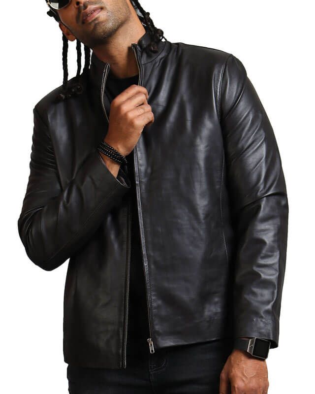 Men's Biker Black Leather Jacket Introducing a must-have piece from the AlexGear designer collection: the men's classic black jacket. A timeless piece of outerwear that fulfills all your fashion needs, this jacket is bound to become one of your most cherished possessions in your wardrobe. Featuring a simple design, it exudes sophisticated allure while offering ease of styling with any attire. Featuring top-notch craftsmanship, this black biker jacket is constructed utilizing premium-quality genu Modern Black Leather Jacket With Long Sleeves, Urban Style Fitted Leather Jacket For Business, Sleek Leather Jacket For Fall, Black Biker Leather Jacket For Formal Occasions, Modern Black Biker Jacket For Formal Occasions, Masculine Fitted Black Leather Jacket, Fitted Masculine Black Outerwear, Black Fitted Masculine Outerwear, Black Fitted Outerwear