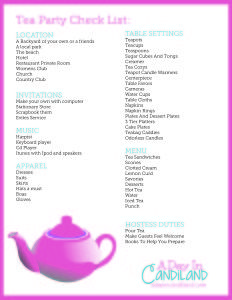 a pink tea party check list is shown