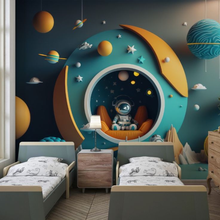 Planet and Astronaut Wallpaper for Kids and Nursery Room, 3D Space Landscape Wallpaper Art Dekoros Wallpaper 
.
.
.
#wallpaper #nurseryroomwallart #homedecoration #walldewcal #astronaut #astranotwallpaper Space Landscape Wallpaper, Toddler Space Room, Galaxy Wall Mural, Boys Space Room, Boys Space Bedroom, Outer Space Bedroom, Space Kids Room, Space Landscape