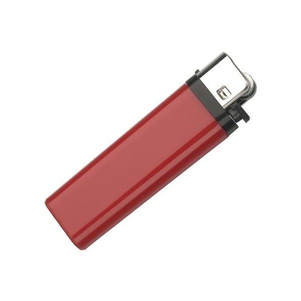 a red lighter is shown on a white background