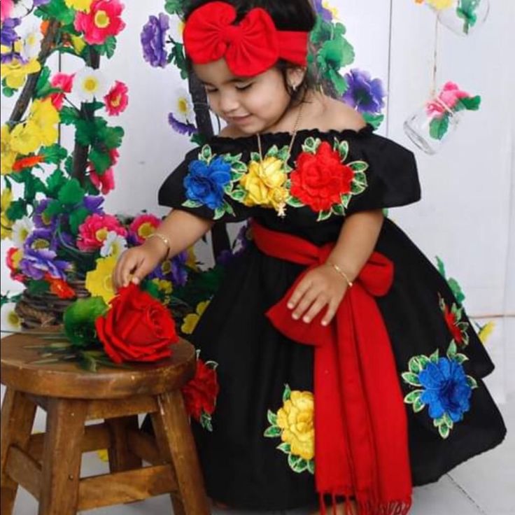 Cotton Fabric With Elastic In The Waist And Arms Include Rebozo Mexican Dresses For Kids, Traditional Mexican Dress For Kids, Toddler Mexican Dress, Queen Of Hearts Kids Dress, Childs Mexican Dress, Toddler Red Floral Dress, Mexican Dress, Mexican Dresses, Girl Clothes