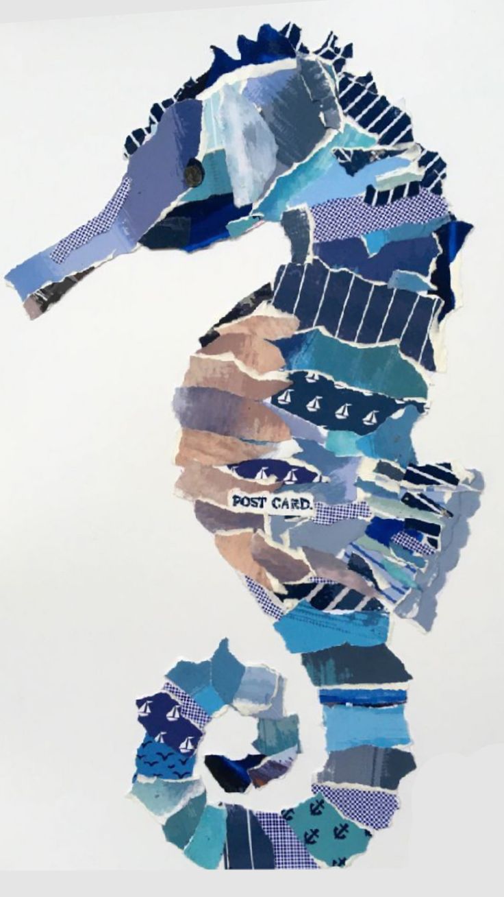 a collage of seahorses made out of torn paper