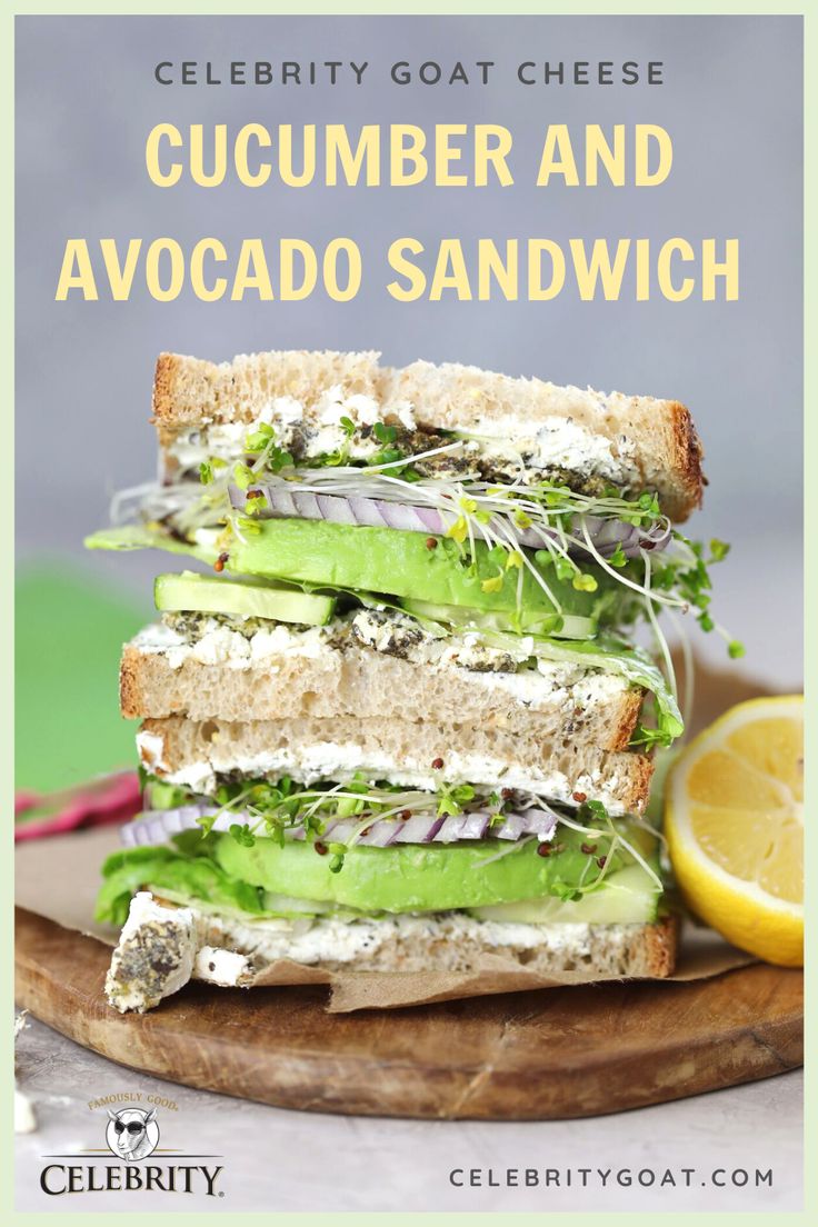 a sandwich with cucumber and avocado on it