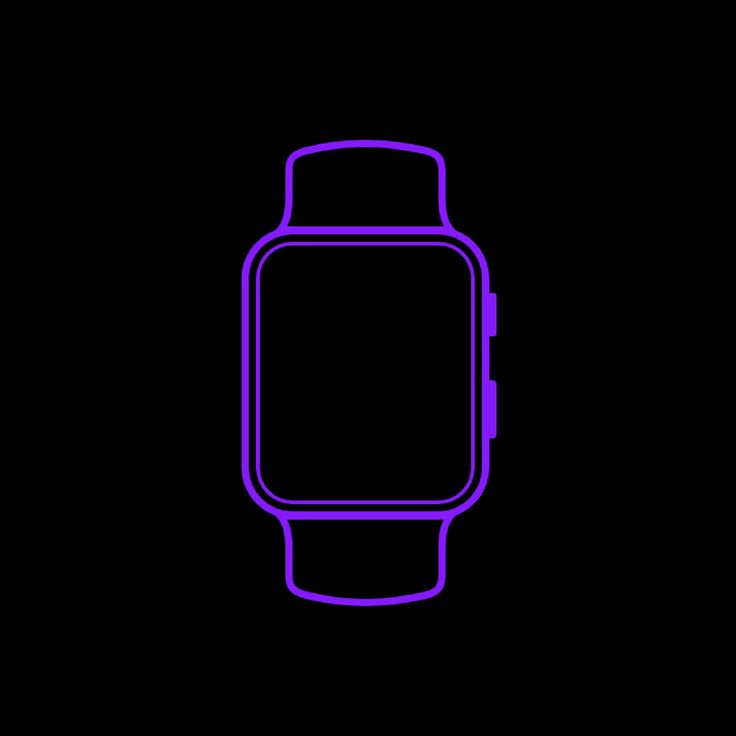 a purple line drawing of a watch on a black background