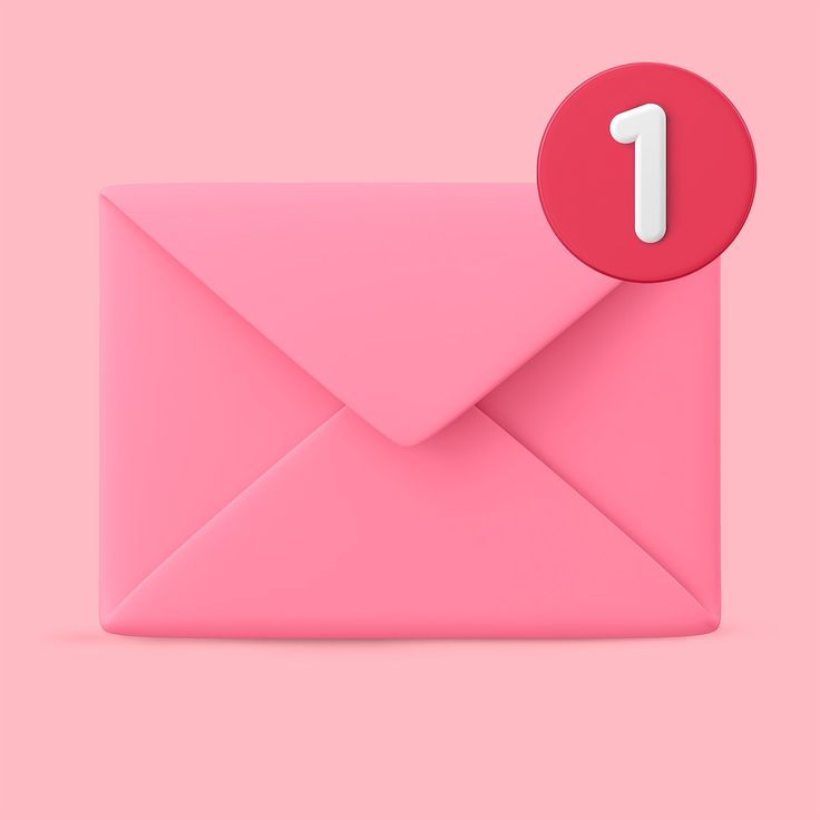 an open pink envelope with the number one on it and a red button in the middle