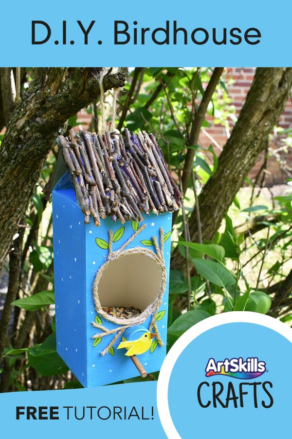 a birdhouse made out of sticks and twigs with text overlay that reads diy birdhouse