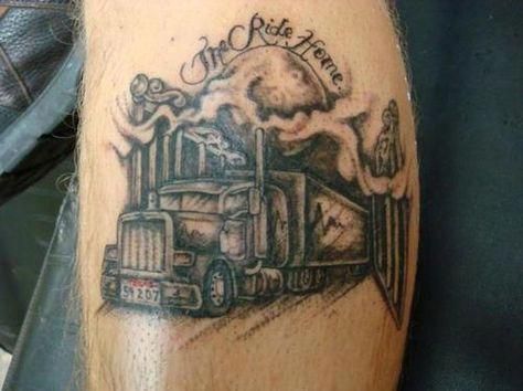 The ride home. #greattattoosforgirls Driver Tattoo, Trucker Tattoo, Grandfather Tattoo, Truck Tattoo, Remembrance Tattoos, Men Tattoos Arm Sleeve, Tattoos Skull, Dad Tattoos, Memorial Tattoo