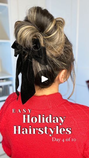 1M views · 21K reactions | 🎄Save and try this Quick and Easy Holiday Hairstyle!🎄This messy bun looks so chic and adding a bow to the back adds the perfect festive touch to your look😍🎀 

Comment “LINK” and I’ll send over the links to my outfit details and product used straight to your DM’s🫶✨

Top- @hm 
Bow- @amazon
Curling iron- @t3micro 

#hairtutorial #updo #hairstyle #holidayhair #christmashair #newyearseve | Karla Kazemi | Sabrina Carpenter · is it new years yet? Bun Looks, Holiday Hairstyles Easy, Bun Bow, Concert Hairstyles, Bow Hairstyle, Updo Hairstyle, Messy Bun Hairstyles, Holiday Hairstyles, Messy Hair