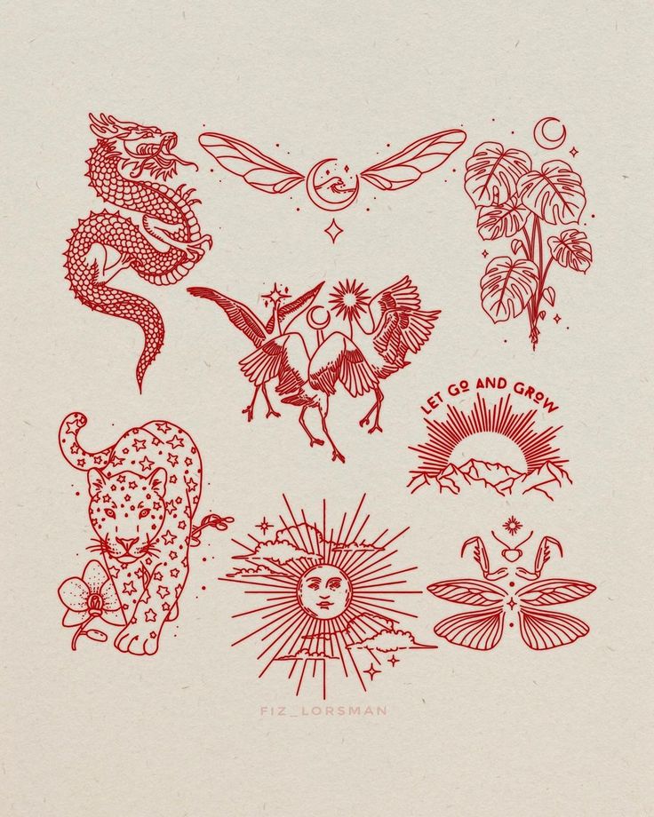 an image of some tattoos on a piece of paper that is drawn in red ink