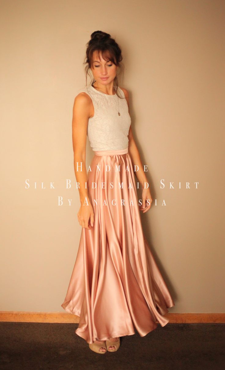 long silk skirt Silk Maxi Skirt Outfit, Long Silk Skirt, Rose Skirt, Bridal Separates, Dusty Rose Pink, Full Circle Skirt, Langer Rock, Full Circle Skirts, Wedding Rehearsal