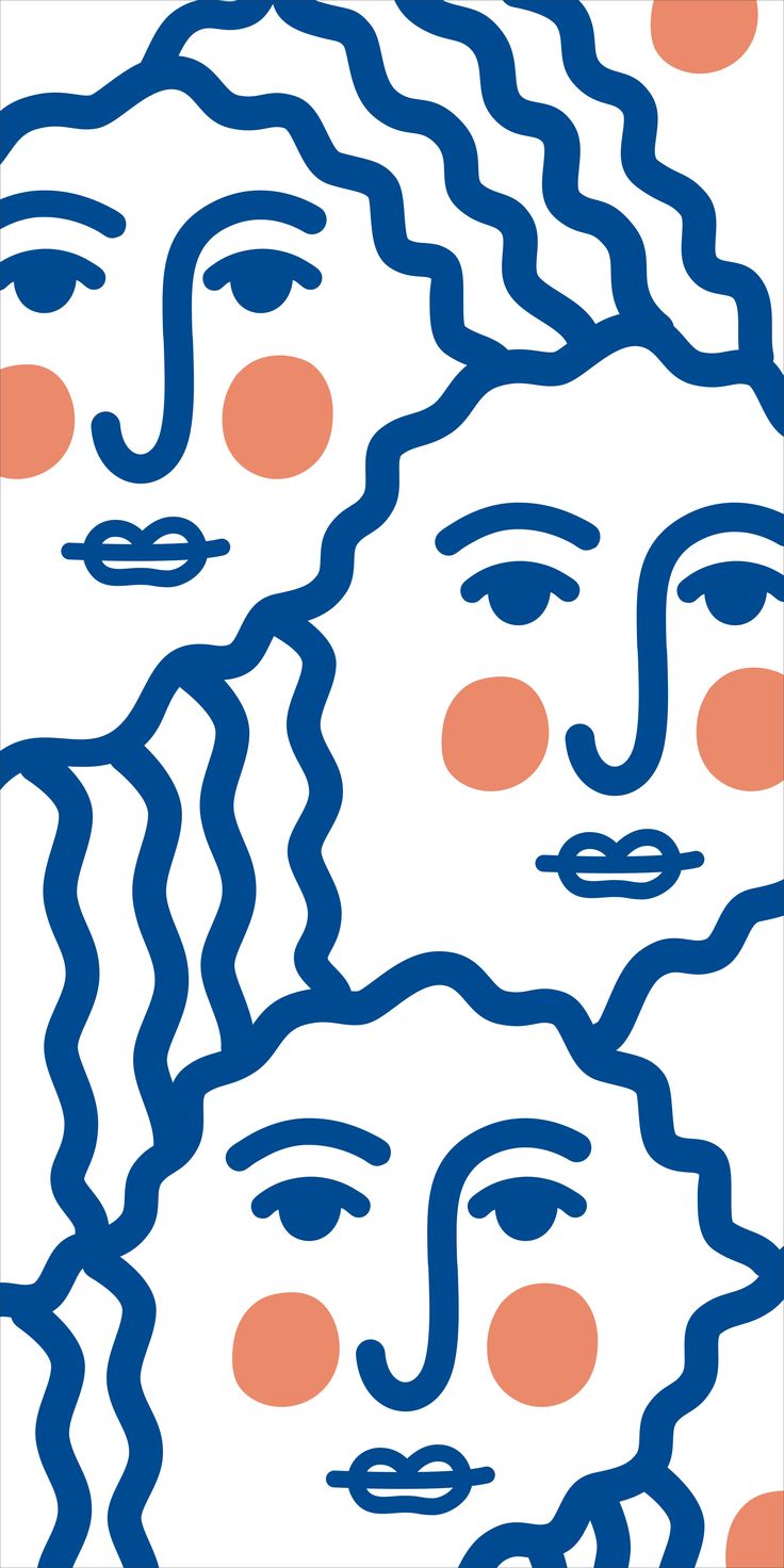 two women's faces with orange and blue circles on them