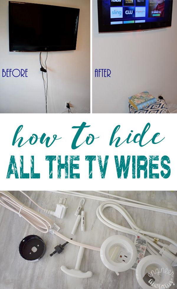 two pictures with the words how to hide all the tv wires