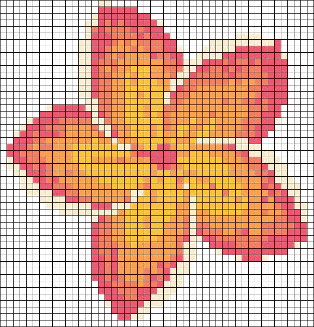 a cross - stitch pattern with an orange and yellow flower on it's side