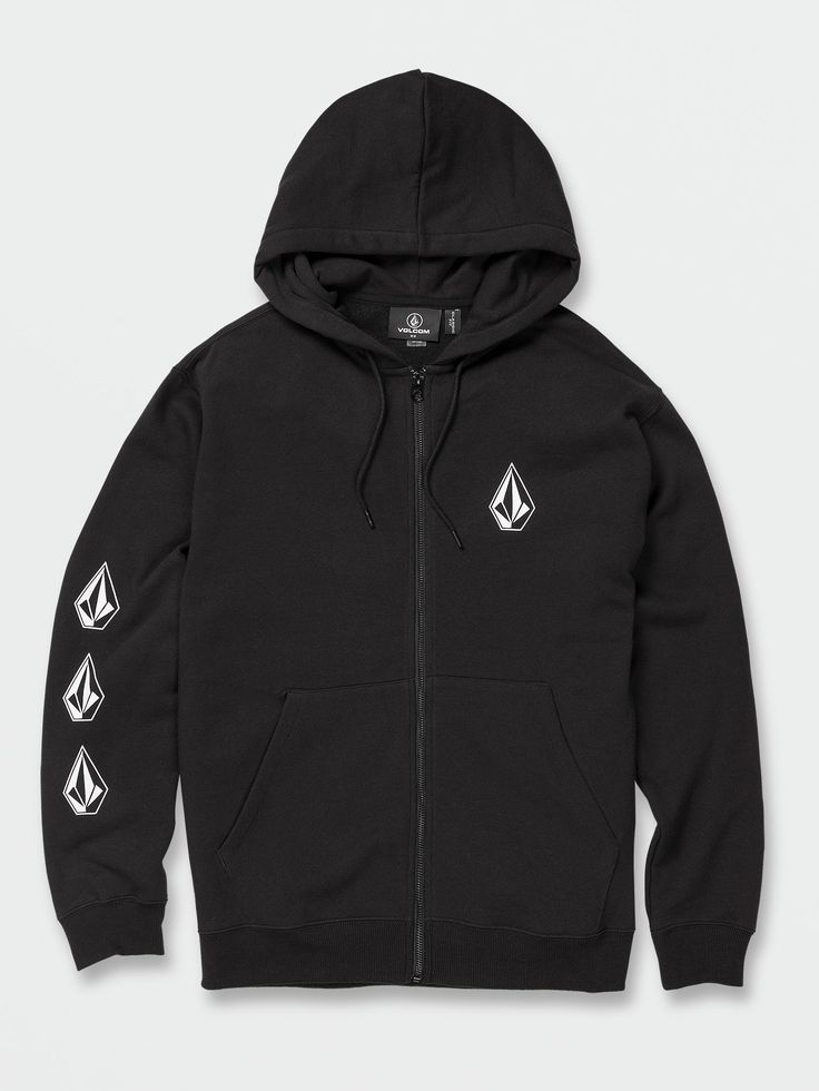 Be intentionally loud and proud in the Iconic Stone Zip fleece. This instantly-recognizable classic fit zip up hoodie is an upgrade to the line and a must have for all Volcom lifers. Made from resilient blend of cotton and Repreve® recycled fiber for a super soft fleece, this hoodie encapsulates everything we know you want and love. - 
 - Classic fit
 - 80% Cotton / 20% REPREVE Recycled Polyester 290 grs standard fleece
 - Stone screenprint at wearer's right sleeve and left chest
 - Sideseam wov Woven Label, Snow Jacket, Mens Fleece, Zip Up Hoodie, Big Boys, Fleece Hoodie, Swimwear Tops, The Line, Black Hoodie