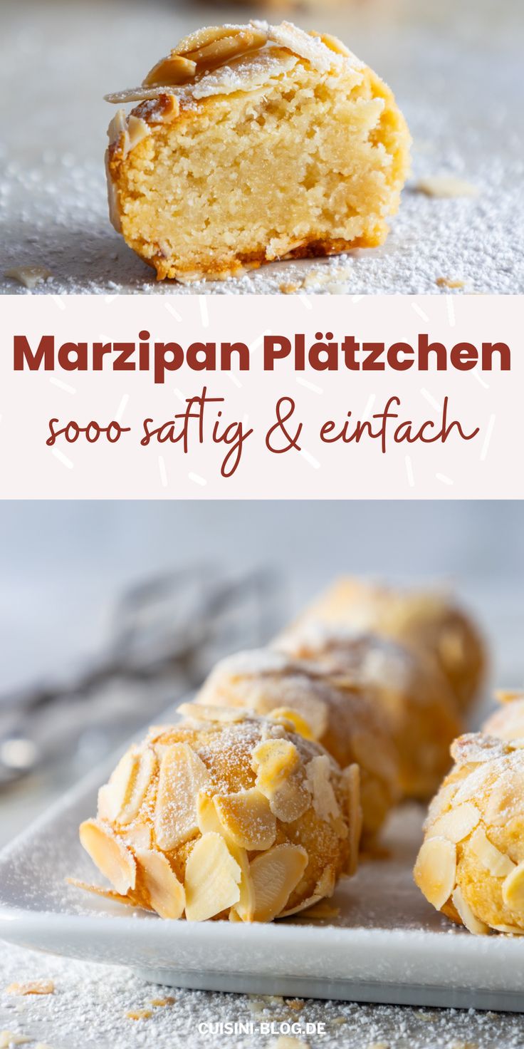 two pictures with different types of desserts on them and the words marzipan plitzen