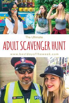 the ultimate adult scavenger hunt with two women and one man in police uniforms