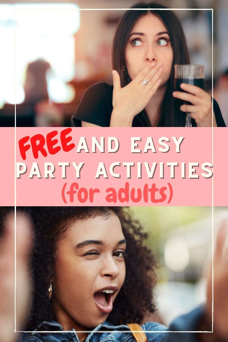 a woman with her mouth open and the words free and easy party activities for adults