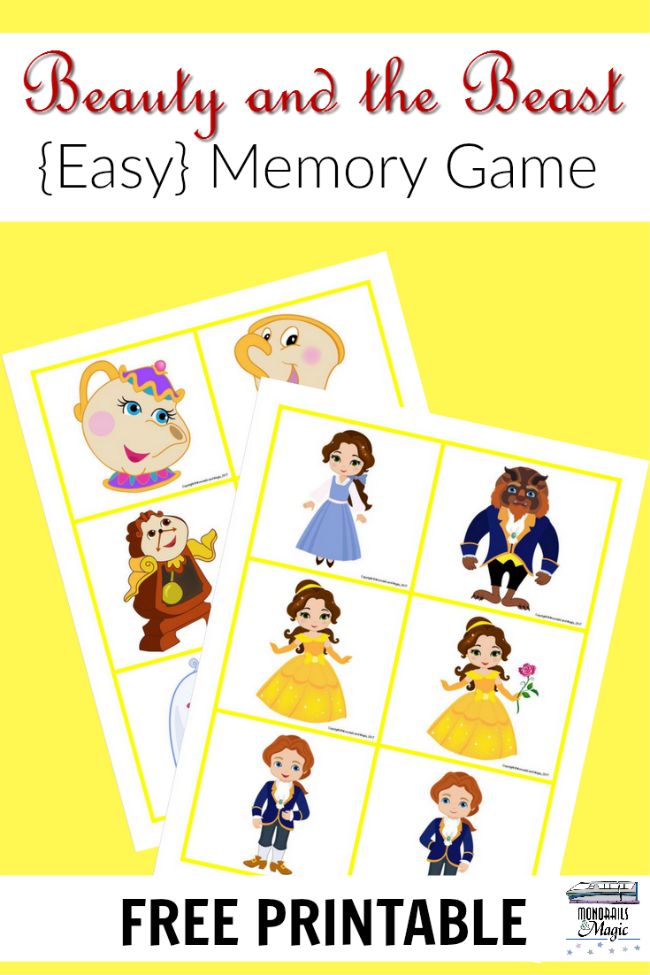 beauty and the beast memory game with free printables for kids to play on